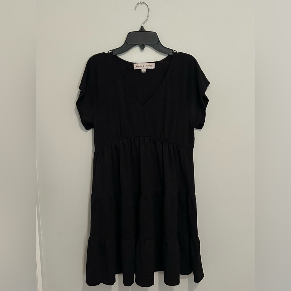Emma & Michele Black V-Neck Tiered Mini Dress